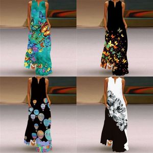 Printed Flower Sleeveless Women Maxi Dress Summer Casual Beach Long Dresses Ladies Sundress Plus Size Female Vestidos es