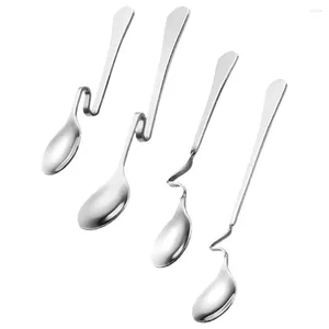 Coffee Scoops 4 Pcs Stainless Steel Tableware Hanging Cup Curved Handle Spoons Mixing Household Dessert