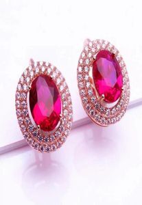 Lustre de lustre roxo banhado 14k rosa incrustado oval brincos de rubi para mulheres elegantes charme de cristal oco High Jewelry Gift7020770