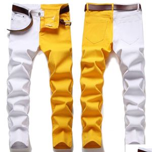 Men'S Jeans Mens Mticolor Stitch Denim Pants Streetwear Hip Hop Skinny Fashion Y2K Harajuku Men Trousers Jean Pantalon Drop Delivery Dh6Bu