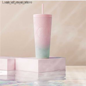 Kubki na butelkę z wodą Nowe 2023 STARBUCKS Studded Tubblers 710 ml plastikowy kubek do kawy Bright Diamond Starry Straw Cup Durian Fish Scale Produkt Gift Produkt Q240322 L48