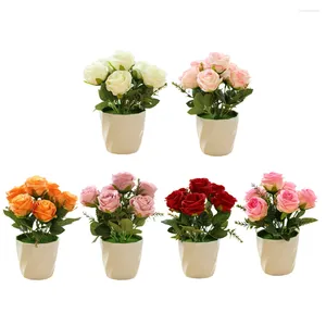 Decorative Flowers Rose Bonsai Decorations Artificial Fake Potted Simulated For Party Room Desktop Garden Home Decoration