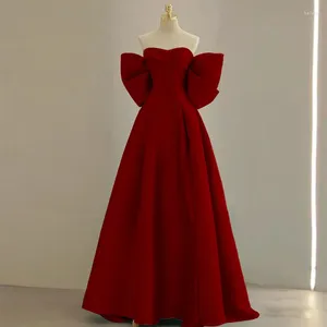 Ethnic Clothing Sexy Strapless Burgundy Wedding Dress Qipao Elegant Back Bow A-Line Maxi Formal Party Sweet Princess Banquet