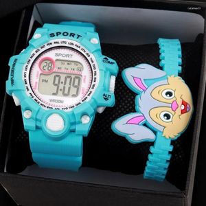 Relógios de pulso meninas crianças estudantes azul mulheres lady relógio calendário sílica gel de desenho animado Bracelet Quartz Watch Watch Watch