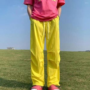 Men's Pants Men Drawstring Stylish Candy Color Wide Leg Trousers With Elastic Waist Pockets Quick Drying Casual For A