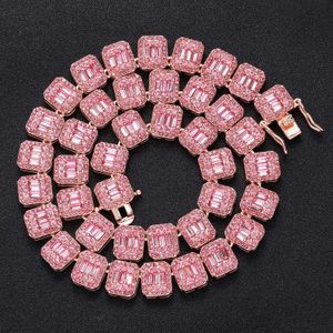 Hiphophalsband 13mm rosa fyrkantig diamant runda diamant kubansk kedja full diamant män kvinnor mode high-end märke s925 halsband