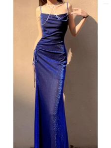 Abiti casual sirenetta blu party shinny crewl collo spaghetti cinturino elegante abito da sera maxi per donne vestidos para grados