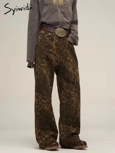 Syiwidii Leopard Print Y2K Jeans Frauen übergroß