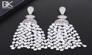 Godki Luxury Imitation Pearls Tassels Long Dangle Earrings For Women Wedding Cubic Zircon Dubai Bridal Silver Drop Earrings 2018 J6048711