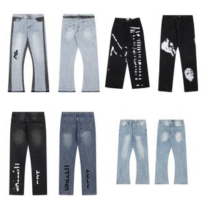 Mens designer jeans sportbyxor smal denim rak tröjor fläckig brev tryck byxa kvinnor hög gata par lös mångsidig blared lila jeans