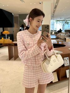 Work Dresses 2024 Spring Casual Women Pink Tweed Jacket Wool Coat Shorts Pants Suits 2 Piece Sets For Ladies Ddxgz2 2.20