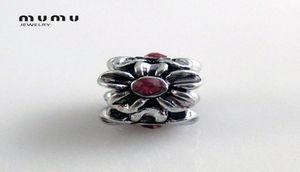 Contas de flores de flor de jóias DIY por atacado Silver com plum de cristal vermelho, picadas de charme europeias de charme europeias frete grátis de frete grátis3334505