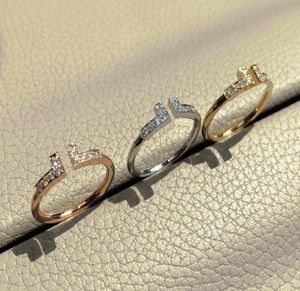 2021 Moda Love Jewelry S925 Bangle de anéis de prata esterlina para mulheres Letra de ouro rosa de diamante aberta