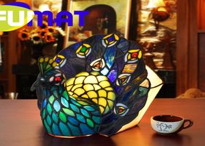 FUMAT European Barock Style Table Lamps Stained Glass Desk Lamp Peacock Bird's Nest LED Bulbs Luxury Table Lights1447685