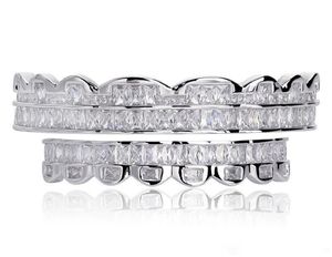 Ny Baguette Set Teeth Grillz Top Bottom Silver Color Grills Dental Mouth Hip Hop Fashion Jewelry Rapper Jewelry3548887