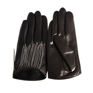 Women's fashion tassel genuine leather glove black touch screen sheepskin gloves velvet lined thick warm