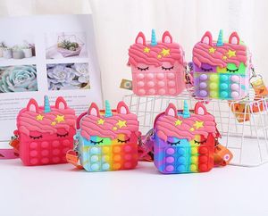 Unicorn Messenger Bag Straps Toy Silicone dragkedja Bubbla Bubble Push Toys For Kids and Adults Simple Cross Body Bags6448446