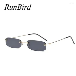 Óculos de sol Runbird Men estreito Homens sem aro Verão 2024 Vermelho azul preto de sol retangular para mulheres Small Face Selling 1534R