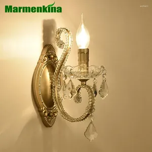 Wall Lamp American Style Bedside Bedroom Study Aisle Stairs Balcony Simple Iron Retro Crystal Candle Light E14 AC110-240V