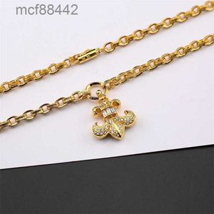 Ch Kro Diamond Anchor 24k Gold Pendant Necklace Fashion Trendy Men and Women Versatile Letter