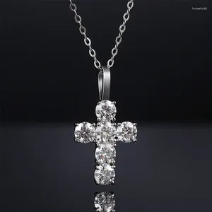 Łańcuchy Hiphop S925 Sterling Silver Real Moissanite Cross Cross Cross For Women Men Mężczyzny Białe złoto 4 mm Diamentowy Naszyjnik