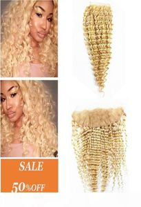 Dylys Hair Blonde Deep Wave 4x4 Закрытие волос от 13х4 уха с кружевным кружевным