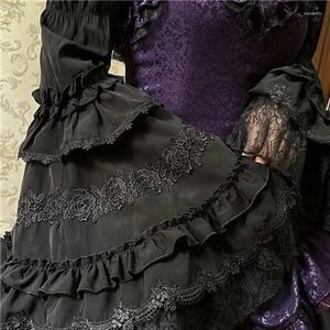 Kvinnors blusar japanska gotiska lolita stil skjortor kvinnor vintage eleganta långa ärmar bow blus kvinnlig viktoriansk spets ruffles krage smal