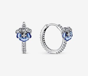 Rose Gold Plated 100 925 Sterling Silver Blue Pansy Flower Hooop أقراط أزياء أوروبية حلق الزفاف مجوهرات مجوهرات acces5708883