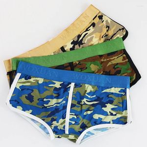 UNDUPTS 3 PC/LOT MEN MEN CAMOULLAGE iç çamaşırı/Woxuan Marka Polyester Erkekler Big Bulge Tecesi Gevşek Boksörler Şort Panties