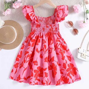 Girl's Dresses Girl Dress Summer New Fashion For 4-7Ys Kids Outfit Sweet Retro Print Floral Rose Cute Style Holiday Vacation Party Casual Dress