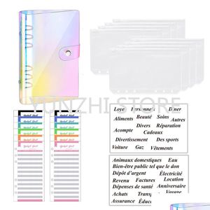 Anteckningar PSITAL PVC Budget Bindande Cash Envelope Organizer A6 Notebook Planner 2st French Letter Stickers 8pcs dragkedja Pocket Direc DHT6Y