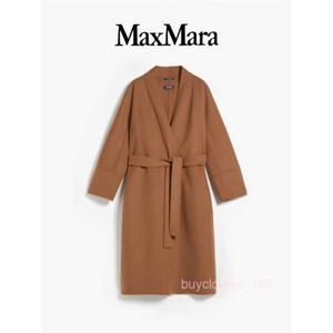 Płaszcz damski kaszmirowy płaszcz designerski płaszcz mody Maxmaras damski wełna wełna średniej długości szalowego kołnierz brązowy