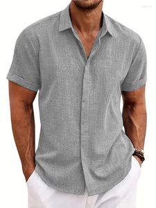 Mäns casual skjortor 2024 Summer European and American Tie färgade ljus mogna linne kort ärm