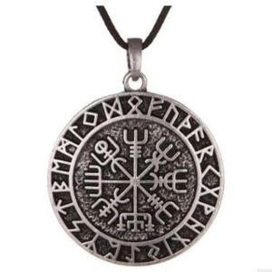 Qq7 símbolo nórdico talisman pingente homens retro nórdicos viking bússola dupla colar280c