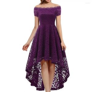 Casual Dresses Women Solid Color Dress Lace Elegant Embroidered Evening Gown With Off-shoulder Sleeves Irregular Hem For Special