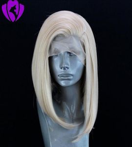 Side part 60 Blonde Wig 134 short straight full Lace Front Wigs for White Women Part Short bob Wig Heat Resistant Fiber2439169