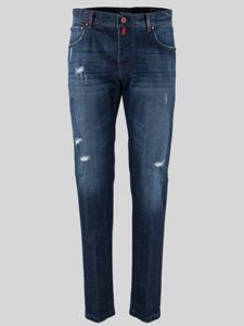 Mens Jeans Winter kiton Dark Blue Jeans with Holes