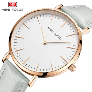 Mini Focus Focus Womens Watch Ultra-Thin Fashion Водонепроницаемые Quartz Watch 0318L с кожаным ремнем