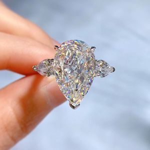 Najwyższej jakości gruszka 11*17 mm różowy moissanite Diamond CZ Pierścień 100% Real 925 Srebrna impreza ślubna Mosan Diamond Pierścienie dla kobiet biżuteria zaręczynowa