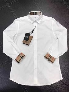 Moda Luxo Buurberlyes Roupas para homens Novo clássico clássico Plaid Cuffs Camisa de cor sólida para homens com o logotipo da marca Original