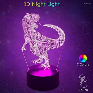 Gece Işıkları 3D Işık USB LED Dokunma 7 Renk Değiştiren Başucu Lambası Ev Dekorasyonu Bebek Kreş Yatak Odası Oyuncak Hediye Dinozor