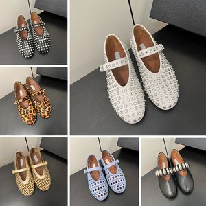 Designer Ballet shoes Flat bottomed dress shoes women round toe rhinestone boat shoe luxurious leather rivet buckles Mary Jane shoes comfortable