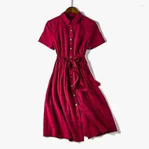 Party Dresses Surufeng Fashion Vintage Simple Solid Turn-Down Collar Button Kne-Length Loose Midje skjorta klänning Kvinnor plus storlek 3XL 6 Färg