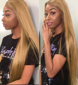 Silky reta 27 13x6 Perucas dianteiras de renda para mulheres negras Virgem Virgem Brasil Mel Loiro Loiro Sem Gluça Full Lace Human Wigs Baby1940068