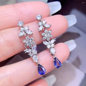 Dangle Earrings Royal Blue Sapphire For Wedding 4mm 6mm Total 0.7ct Natural 925 Silver With 3 Layers 18K Gold Plated