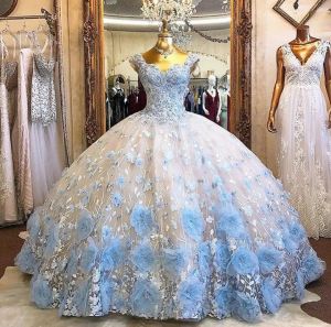 Sweet 16 Princess Quinceanera Dresses Sexy Off Shoulder 3D Lace Appliques Formal Pageant Ball Gown for Girls Custom Made