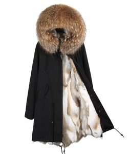 Mao Mao Kong Fashion Women039S Real Rabbit Fur Lining Winter Jacket Coat Natural Fox Fur Collar Hooded Long Parkas Outwear DHL 7606306