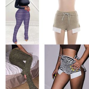 and Black White Striped Knitted Stacked Women Bottoms Streetwear Extra Long High Waist Flare Pants