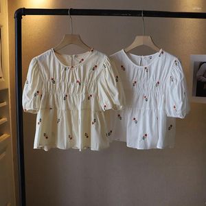 Blouses feminina Versão coreana estilo doce 2024 Summer Flower Bubble Sleeve Shirt