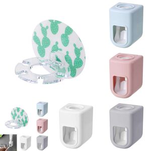 Automatisk tandkräm dispenser badrum självhäftande dammtät tandborste hållare rack väggmonterad tandkräm pressare för hemmet